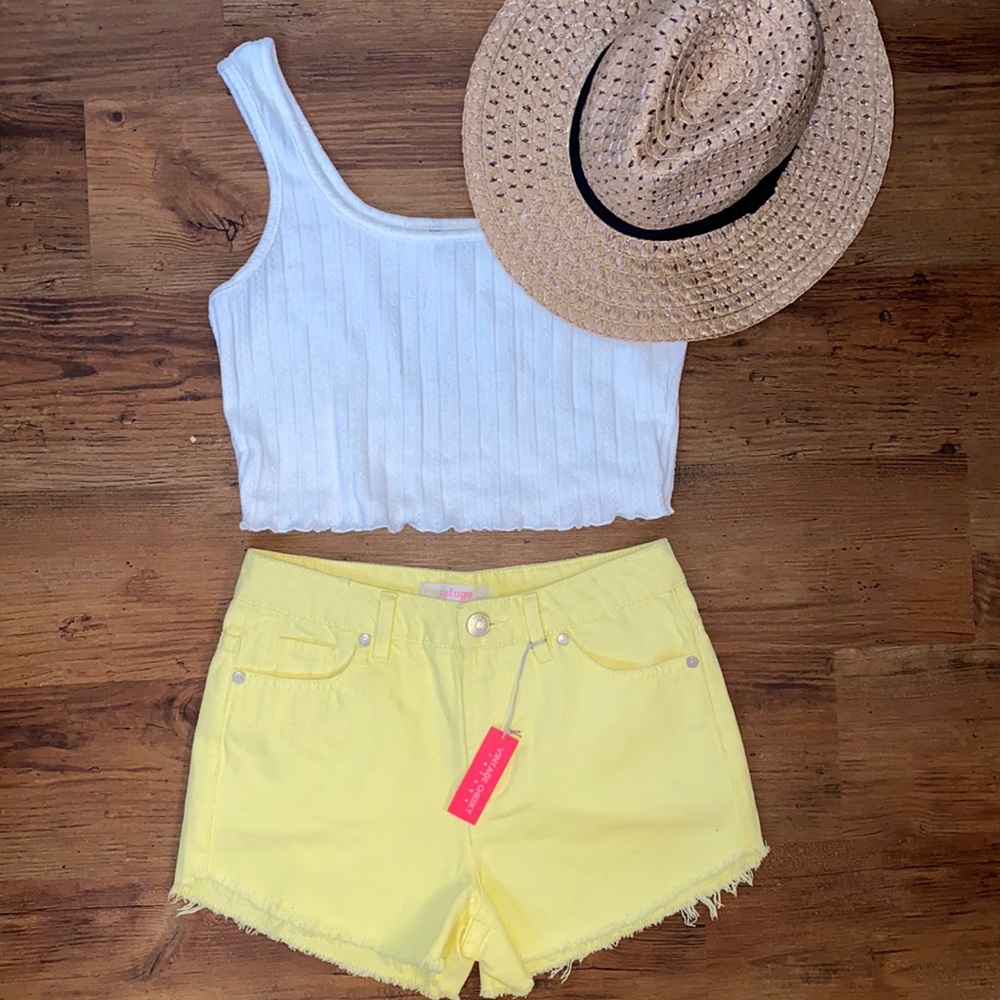 Brand new with tags yellow jean shorts.